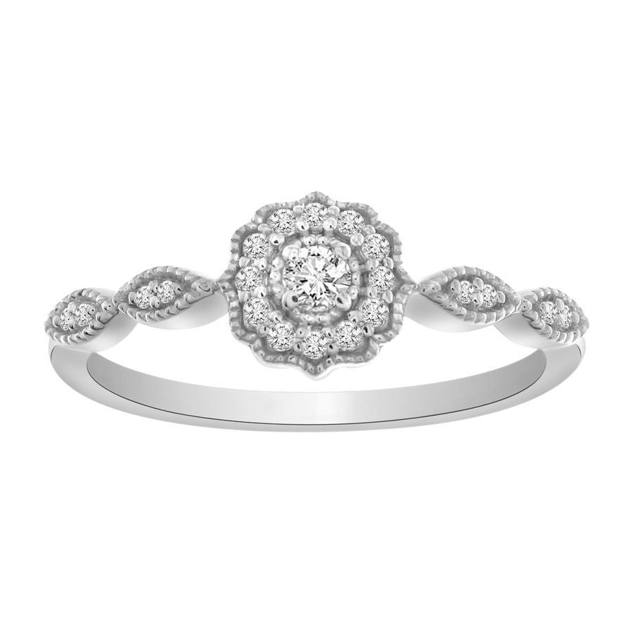 LADIES RING 0.15CT ROUND DIAMOND 10K WHITE GOLD