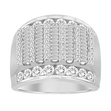 MEN'S RING 3.00CT ROUND/BAGUETTE DIAMOND 10K WHITE GOLD