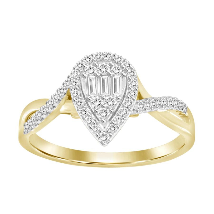 LADIES RING 0.25CT ROUND/BAGUETTE DIAMOND 10K YELLOW GOLD