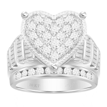 LADIES RING 3.00CT ROUND/BAGUETTE DIAMOND 10K WHITE GOLD