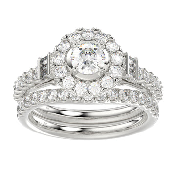 LADIES RING 1.50CT ROUND/BAGUETTE DIAMOND 14K WHITE GOLD (SI QUALITY) (CENTER STONE 0.50CT ROUND DIAMOND)