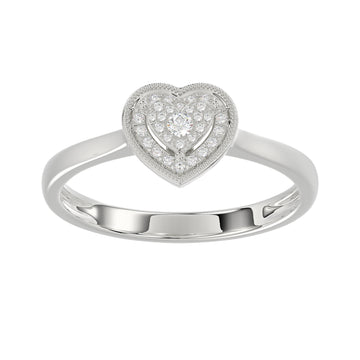 Ladies 0.10Ct Round Diamond Sterling Silver Ladies Ring White Heart Shape Cluster Halo Engagement Promise Ring For Her