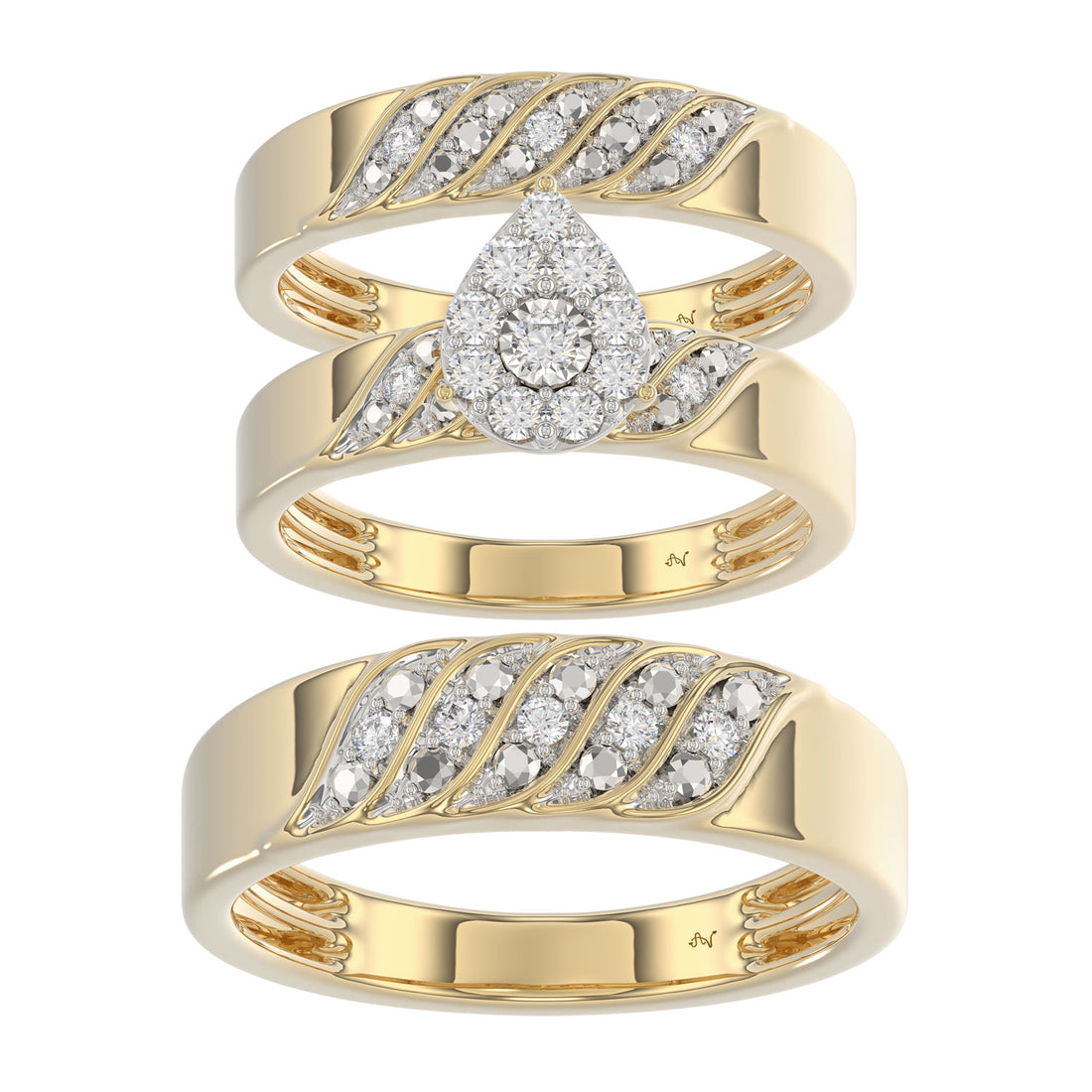 LADIES TRIOS SET 0.33CT ROUND DIAMOND 10K YELLOW GOLD