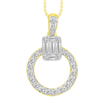 LADIES PENDANT 0.25CT ROUND/BAGUETTE DIAMOND 10K YELLOW GOLD