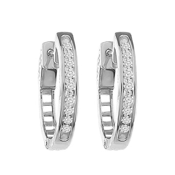 LADIES HOOP EARRINGS 0.25CT ROUND DIAMOND 14K WHITE GOLD