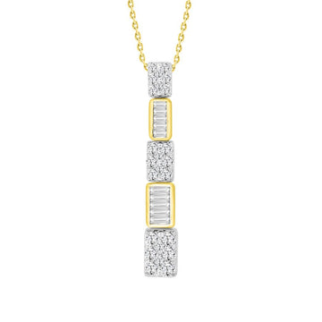 LADIES PENDANT WITH CHAIN 0.50CT ROUND/BAGUETTE DIAMOND 14K WHITE GOLD (SI QUALITY)