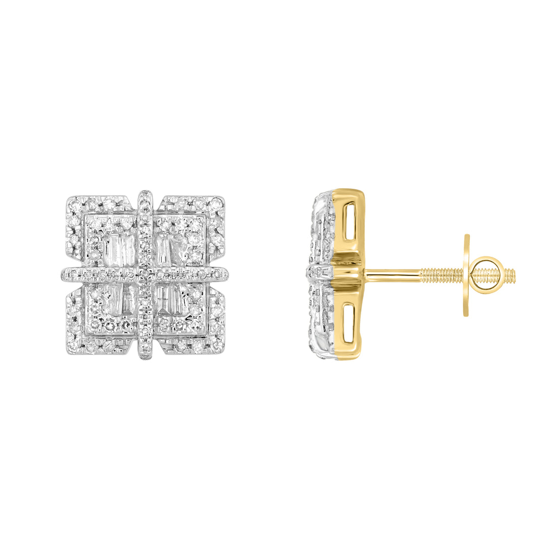 LADIES  EARRINGS 0.50CT ROUND/BAGUETTE DIAMOND 10K WHITE GOLD