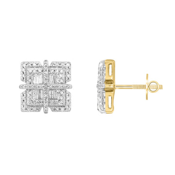 LADIES  EARRINGS 0.50CT ROUND/BAGUETTE DIAMOND 10K WHITE GOLD