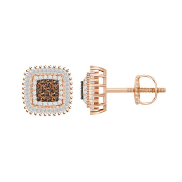 LADIES EARRINGS 0.50CT ROUND/BAGUETTE DARK BROWN DIAMOND 14K ROSE GOLD (SI QUALITY)