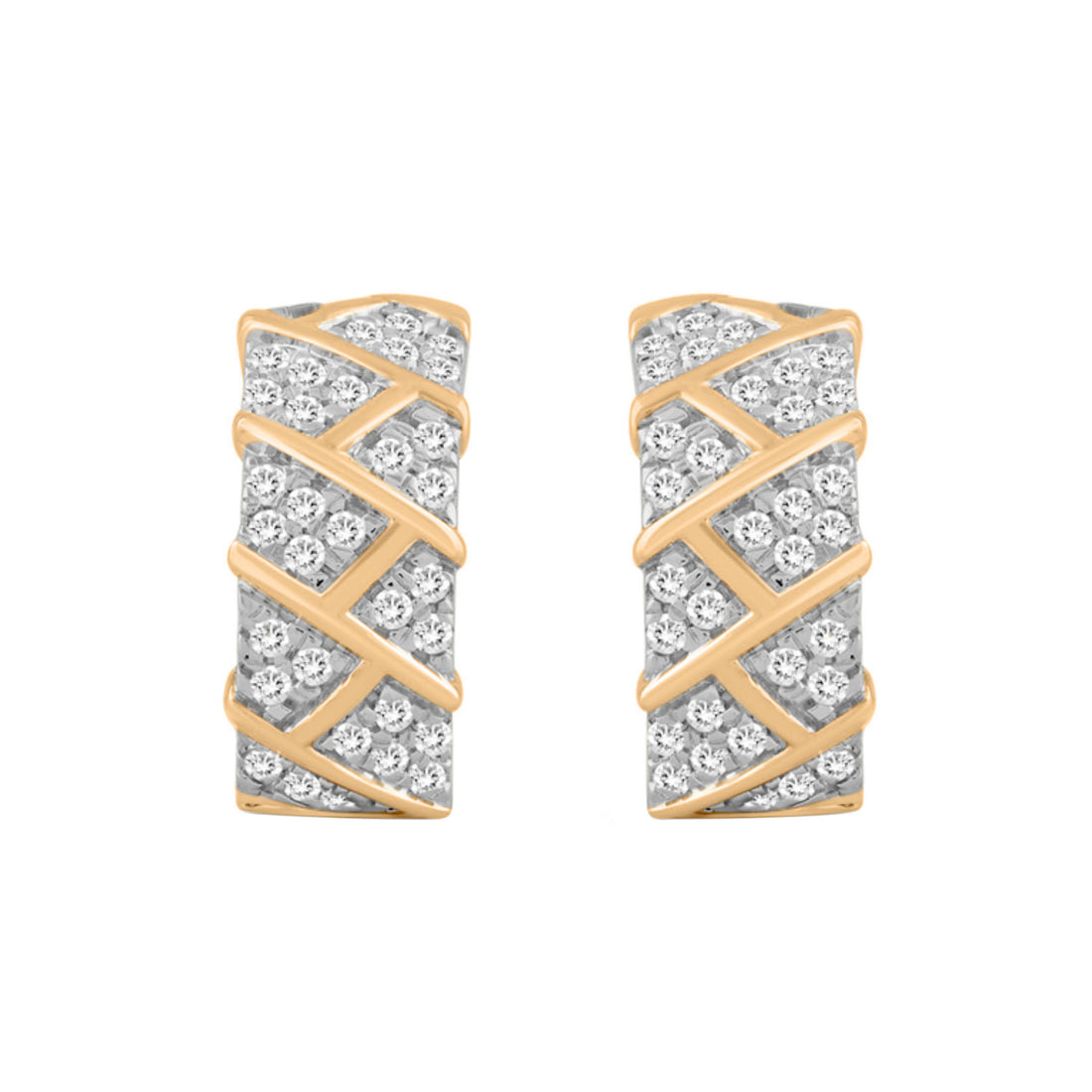 LADIES HOOPS EARRINGS 0.50CT ROUND DIAMOND 10K YELLOW GOLD