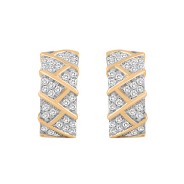 LADIES HOOPS EARRINGS 0.50CT ROUND DIAMOND 10K YELLOW GOLD
