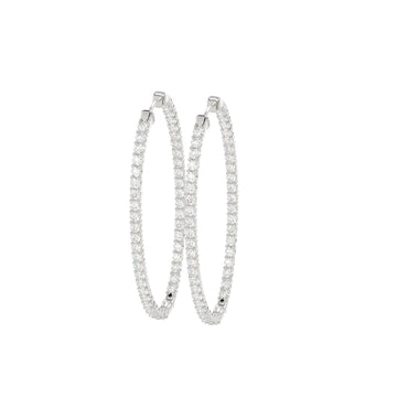 LADIES HOOPS EARRING 1.50CT ROUND DIAMOND 14K WHITE GOLD IN OUT