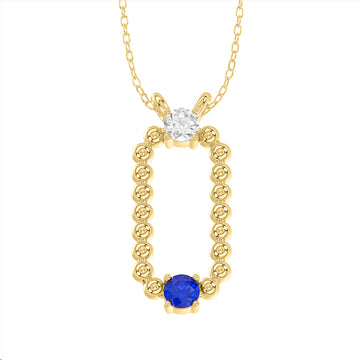 LADIES PENDANT WITH CHAIN 0.15CT ROUND/BLUE SAPPHIRE DIAMOND 14K YELLOW GOLD (CENTER STONE ROUND BLUE SAPPHIRE-0.10CT)