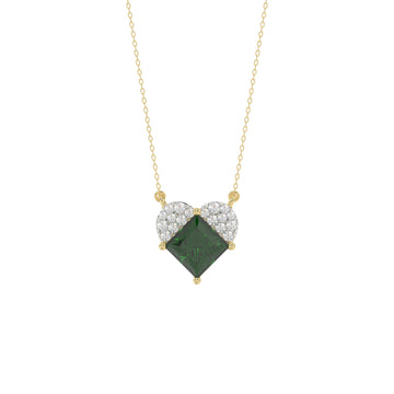 LADIES PENDANT 1.45CT ROUND/GREEN EMERALD PRINCESS DIAMOND 14K YELLOW GOLD (GREEN EMERALD PRINCESS 1.32CT)