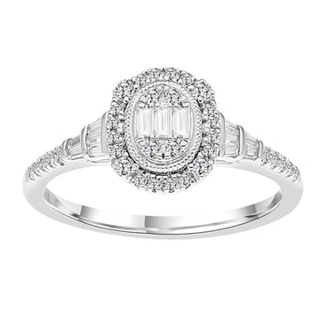 LADIES RING 0.33CT ROUND/BAGUETTE DIAMOND 14K WHITE GOLD (SI QUALITY)