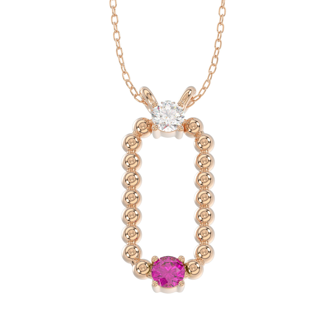LADIES PENDANT WITH CHAIN 0.15CT ROUND/RUBY DIAMOND 14K ROSE GOLD (CENTER STONE ROUND/RUBY-0.10CT)