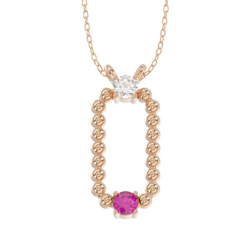 LADIES PENDANT WITH CHAIN 0.15CT ROUND/RUBY DIAMOND 14K ROSE GOLD (CENTER STONE ROUND/RUBY-0.10CT)