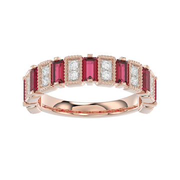 LADIES BAND 1.30CT ROUND/BAGUETTE RUBY DIAMOND 14K ROSE GOLD