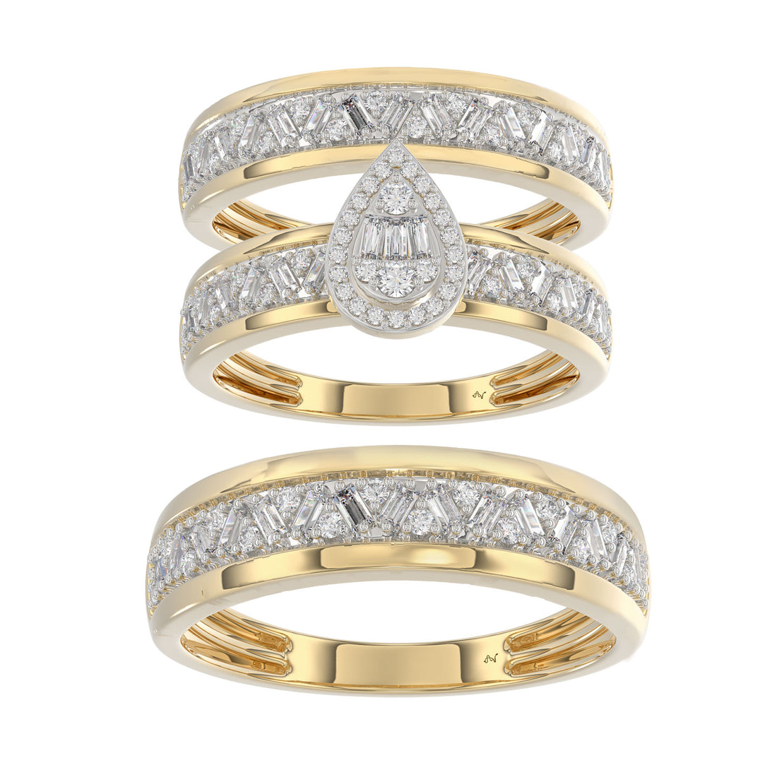 LADIES TRIO SET 1.00CT ROUND/BAGUETTE DIAMOND 10K YELLOW GOLD