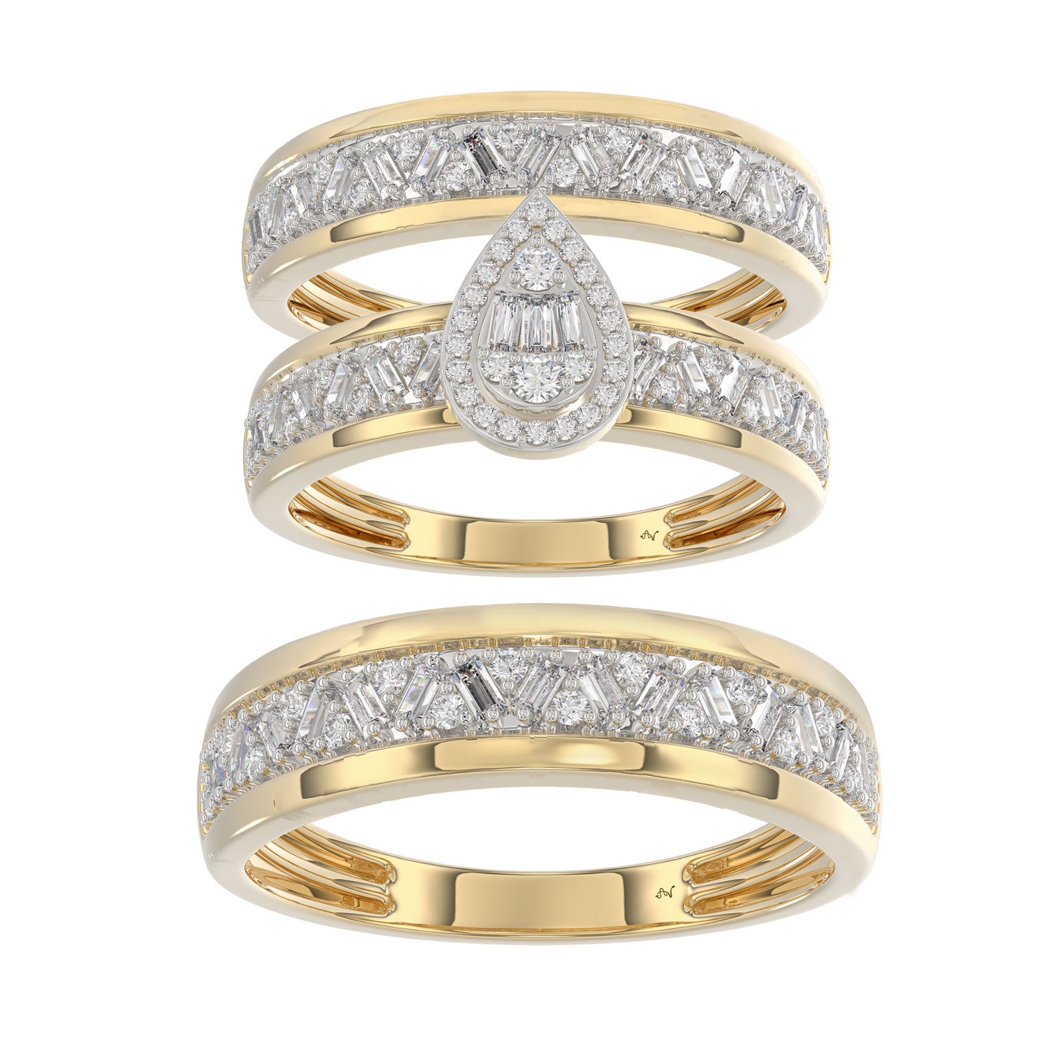 LADIES TRIO SET 1.00CT ROUND/BAGUETTE DIAMOND 10K YELLOW GOLD