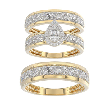 LADIES TRIO SET 1.00CT ROUND/BAGUETTE DIAMOND 10K YELLOW GOLD