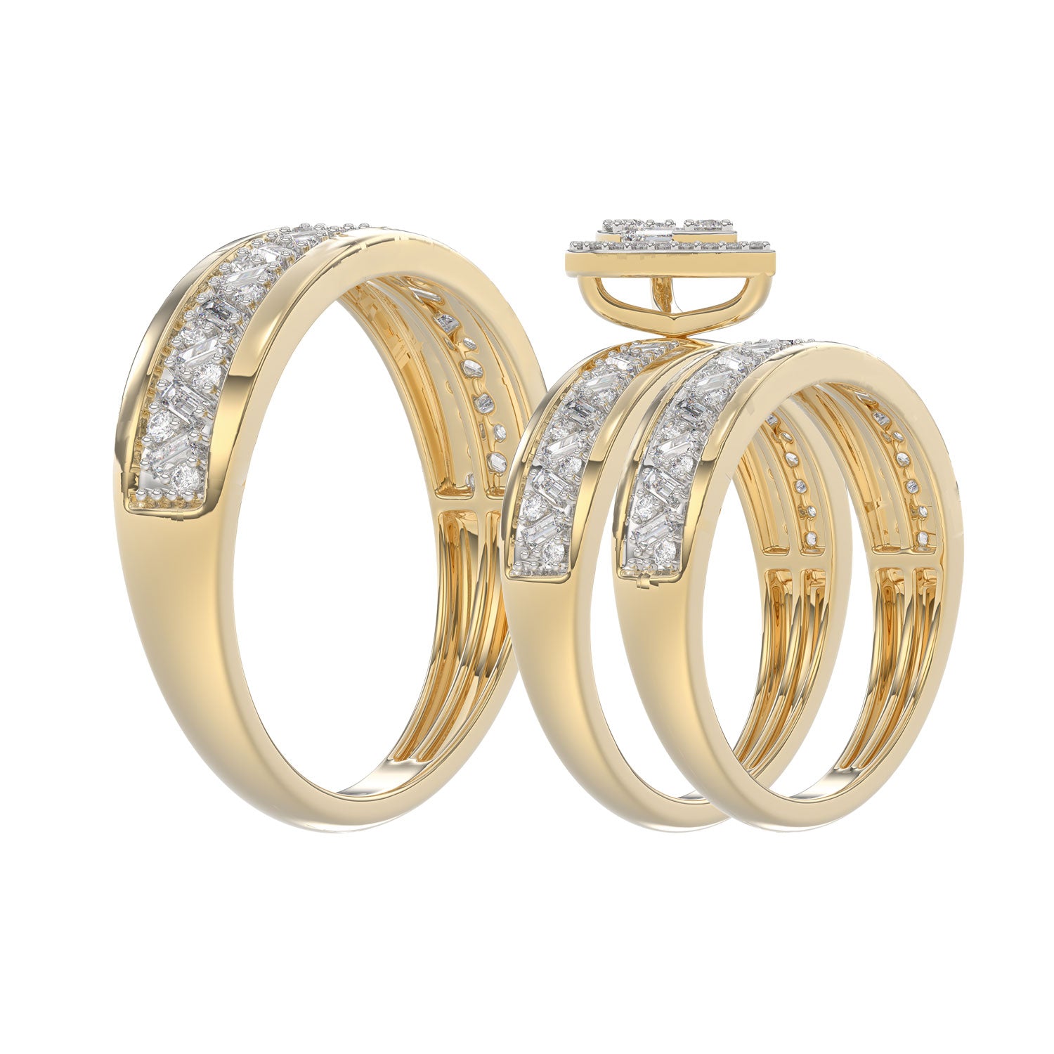 LADIES TRIO SET 1.00CT ROUND/BAGUETTE DIAMOND 10K YELLOW GOLD