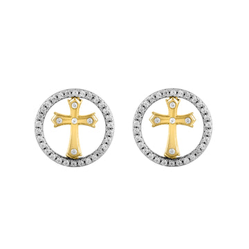 LADIES EARRINGS 0.25CT ROUND DIAMOND 14K YELLOW GOLD