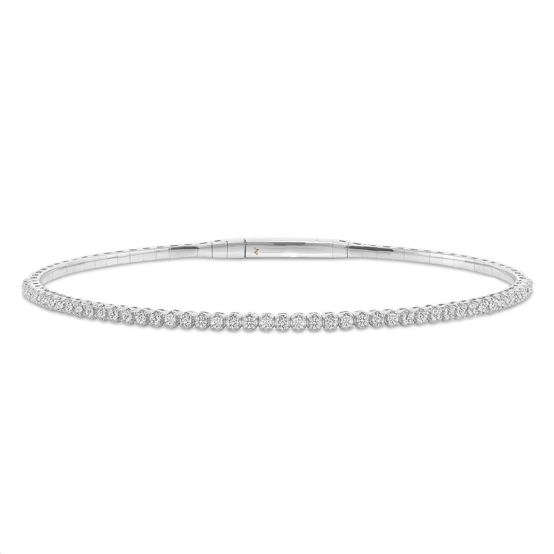 LADIES HALF FLEXIBLE BANGLE 1.00CT ROUND/RUBY DIAMOND 14K WHITE GOLD
