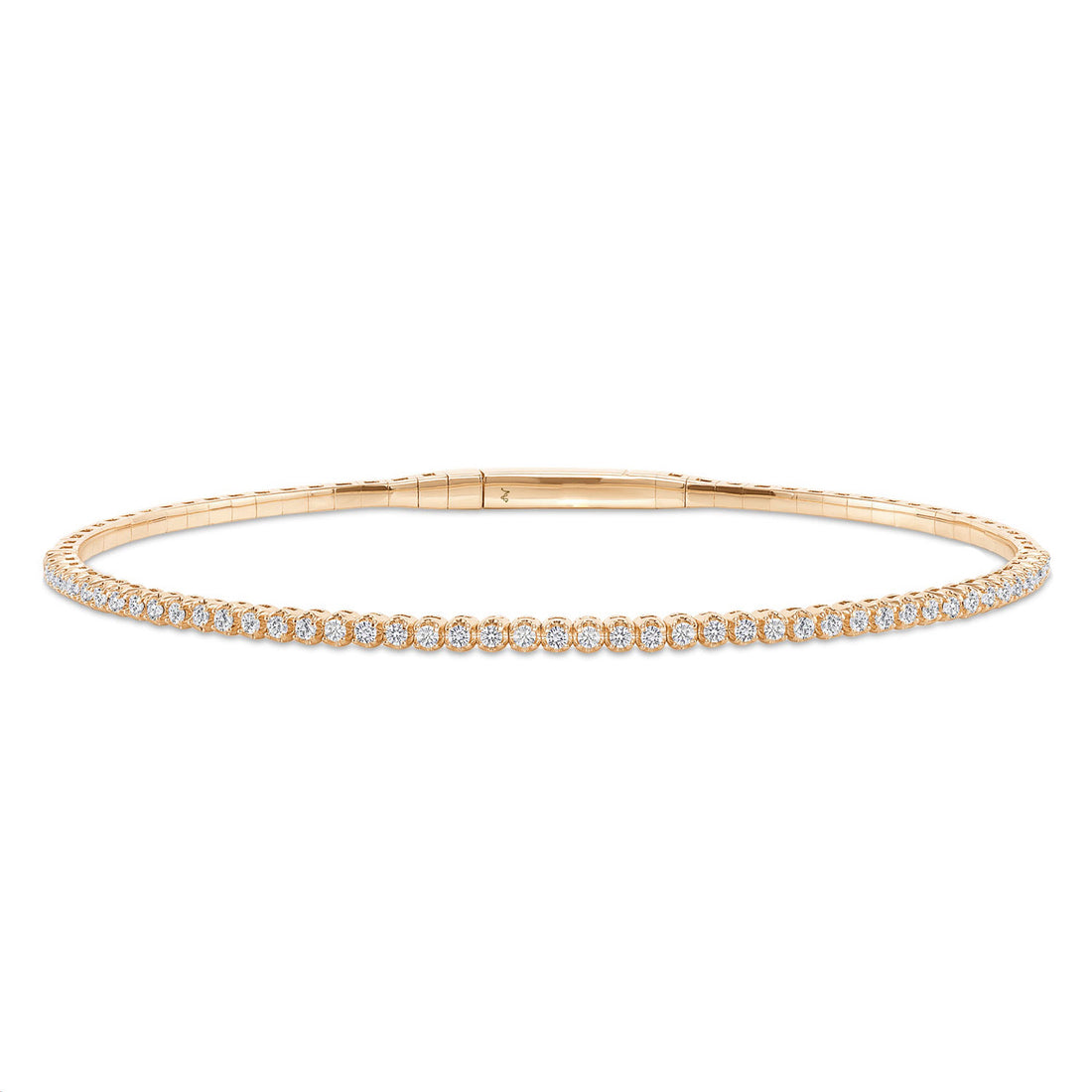 LADIES HALF FLEXIBLE BANGLE 1.00CT ROUND/RUBY DIAMOND 14K YELLOW GOLD