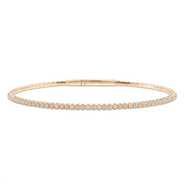 LADIES HALF FLEXIBLE BANGLE 1.00CT ROUND/RUBY DIAMOND 14K YELLOW GOLD