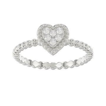 Ladies 0.10Ct Round Diamond Halo Heart Ring Sterling Silver Stylish Women’S Engagement & Promise Ring