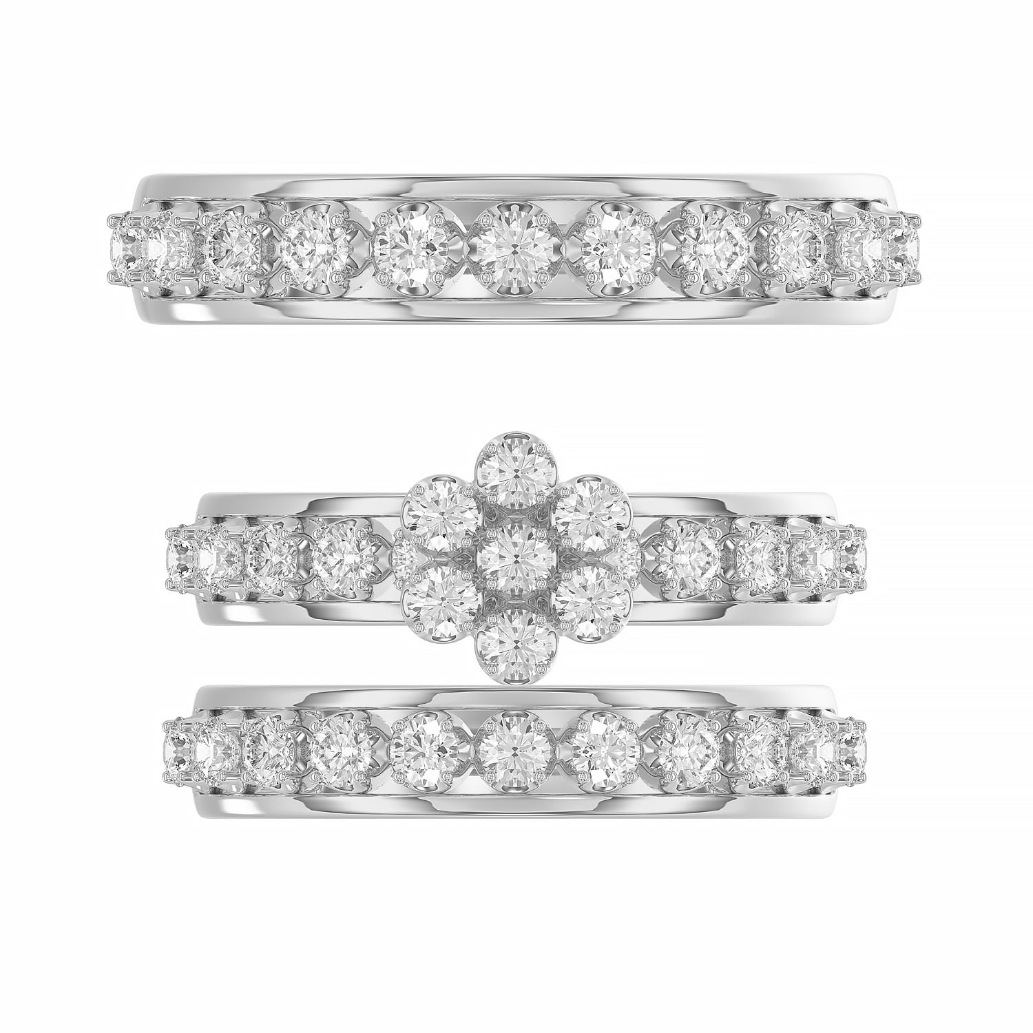 LADIES TRIO RING 1.30CT ROUND DIAMOND 10K WHITE GOLD