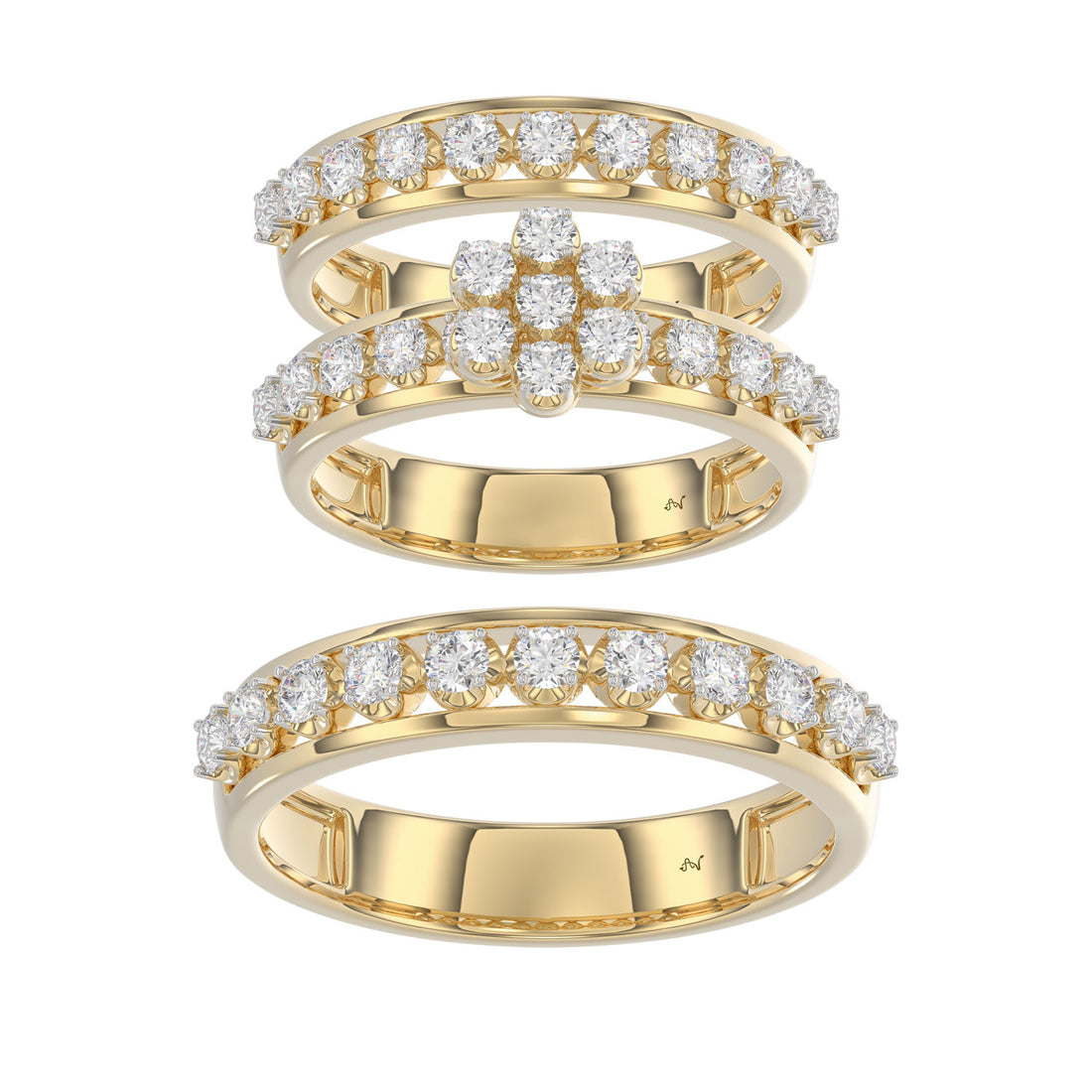 LADIES TRIO RING 1.30CT ROUND DIAMOND 10K YELLOW GOLD