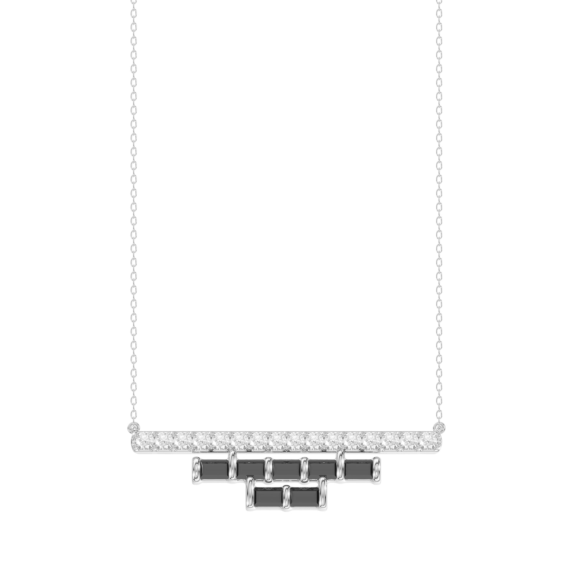 LADIES NECKLACE 0.50CT ROUND/BLACK/BAGUETTE DIAMOND 14K WHITE GOLD