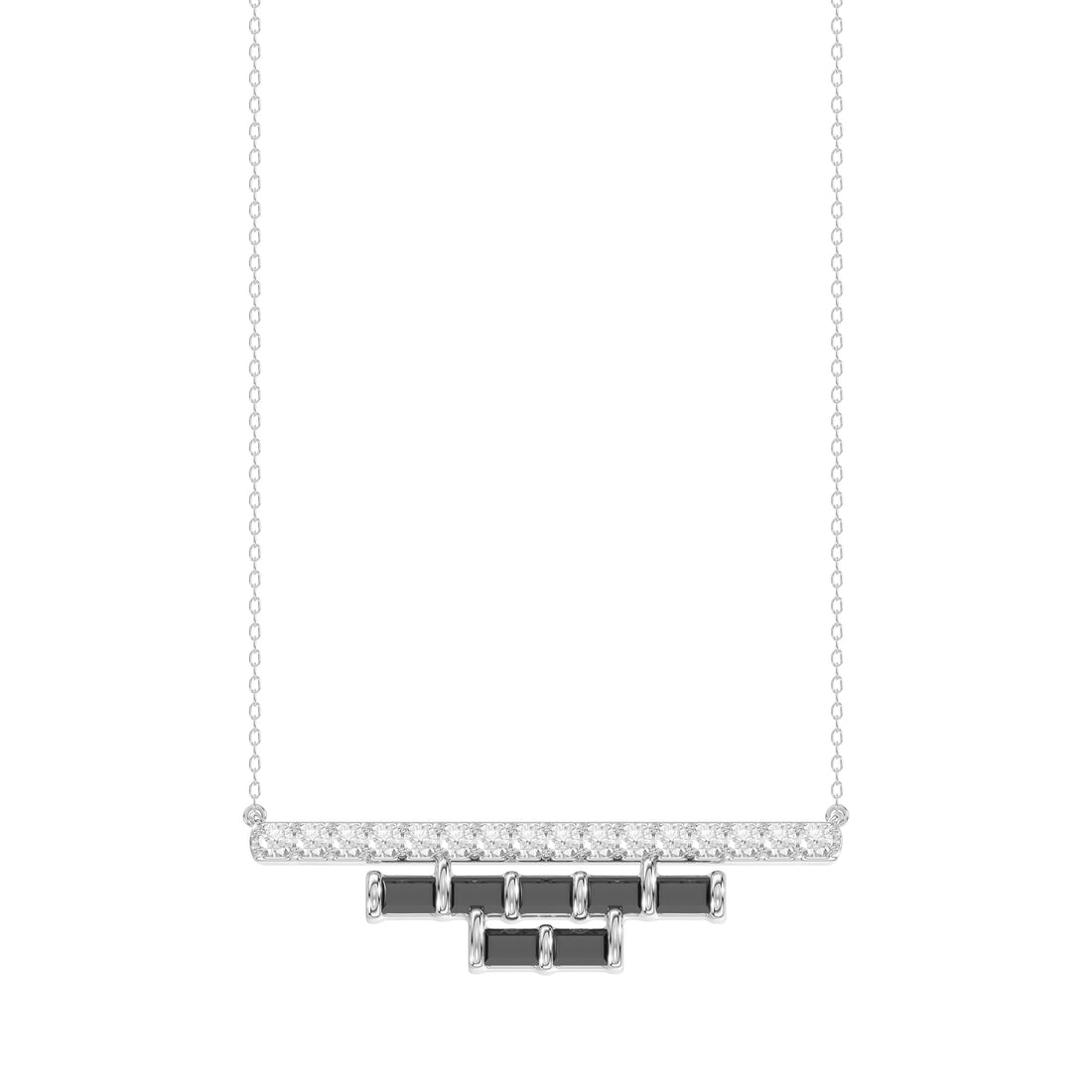 LADIES NECKLACE 0.50CT ROUND/BLACK/BAGUETTE DIAMOND 14K WHITE GOLD
