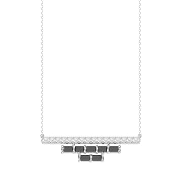 LADIES NECKLACE 0.50CT ROUND/BLACK/BAGUETTE DIAMOND 14K WHITE GOLD