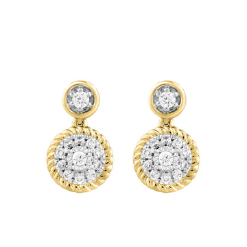 LADIES EARRINGS 0.13CT ROUND DIAMOND 14K YELLOW GOLD