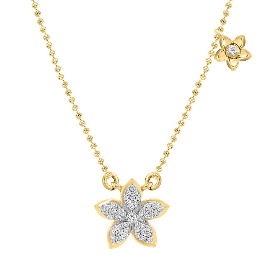 Ladies Flower Pendant 0.15Ct Round Diamond 10K Yellow Gold – Elegant Floral Pendant Jewelry Gift For Women