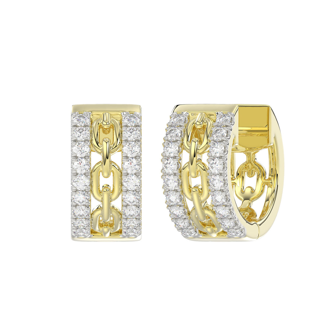 LADIES HOOP EARRINGS 0.25CT ROUND DIAMOND 10K YELLOW GOLD