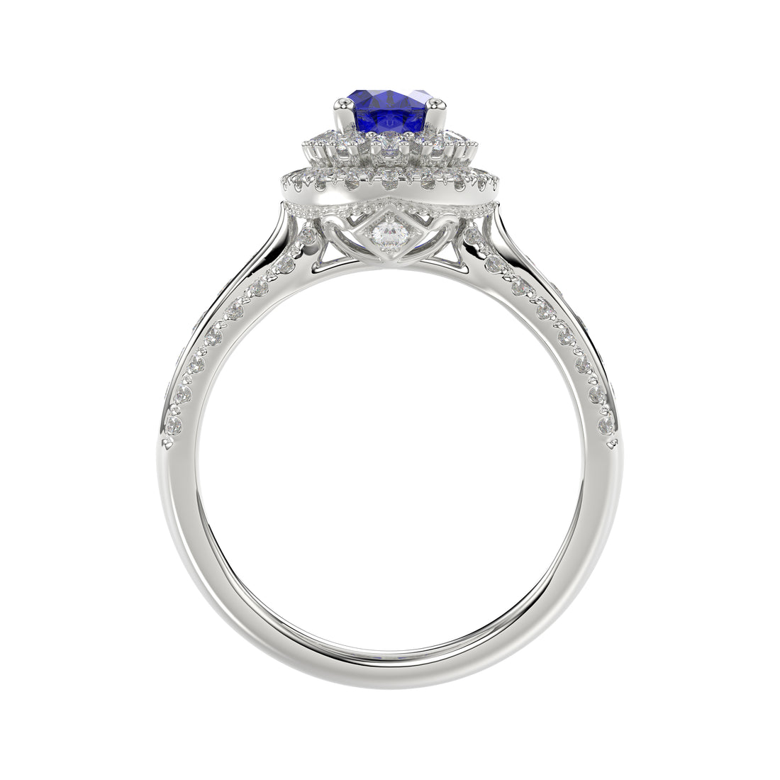 LADIES RING 1.65CT ROUND/BLUE SAPPHIRE OVAL DIAMOND 14K WHITE GOLD (CENTER STONE 0.94CT BLUE SAPPHIRE OVAL DIAMOND)