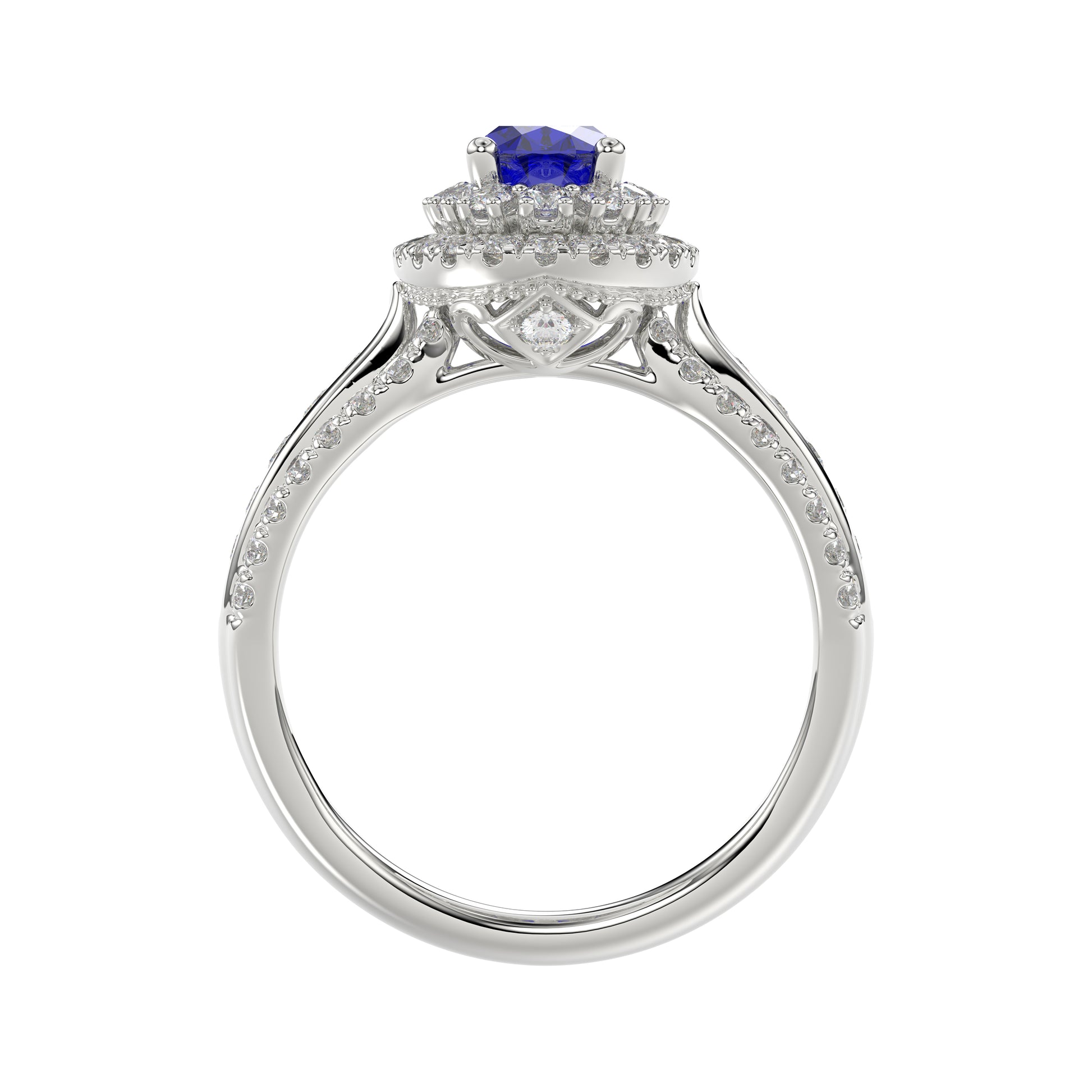LADIES RING 1.65CT ROUND/BLUE SAPPHIRE OVAL DIAMOND 14K WHITE GOLD (CENTER STONE 0.94CT BLUE SAPPHIRE OVAL DIAMOND)