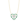LADIES PENDANT 0.35CT ROUND/GREEN EMERALD BAGUETTE DIAMOND 14K YELLOW GOLD