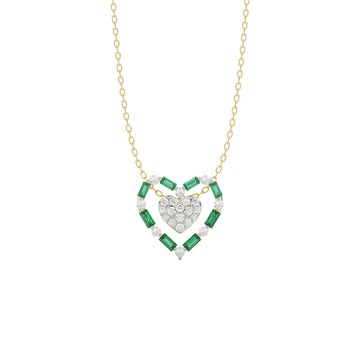 LADIES PENDANT 0.35CT ROUND/GREEN EMERALD BAGUETTE DIAMOND 14K YELLOW GOLD