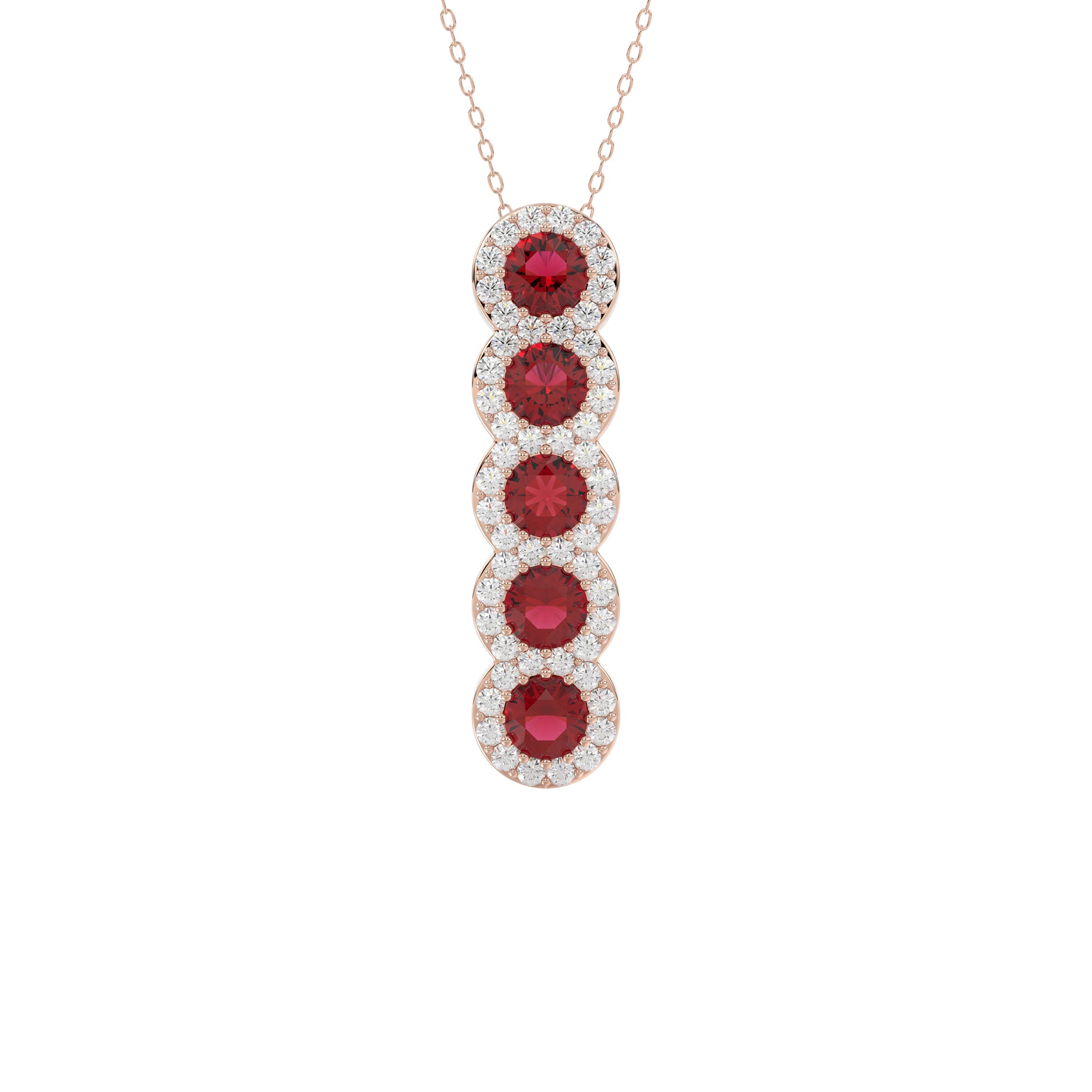 LADIES PENDANT 1.80CT ROUND/RUBY ROUND DIAMOND 14K ROSE GOLD (ROUND RUBY 1.40CT)