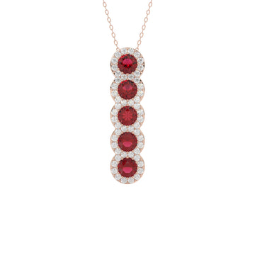 LADIES PENDANT 1.80CT ROUND/RUBY ROUND DIAMOND 14K ROSE GOLD (ROUND RUBY 1.40CT)