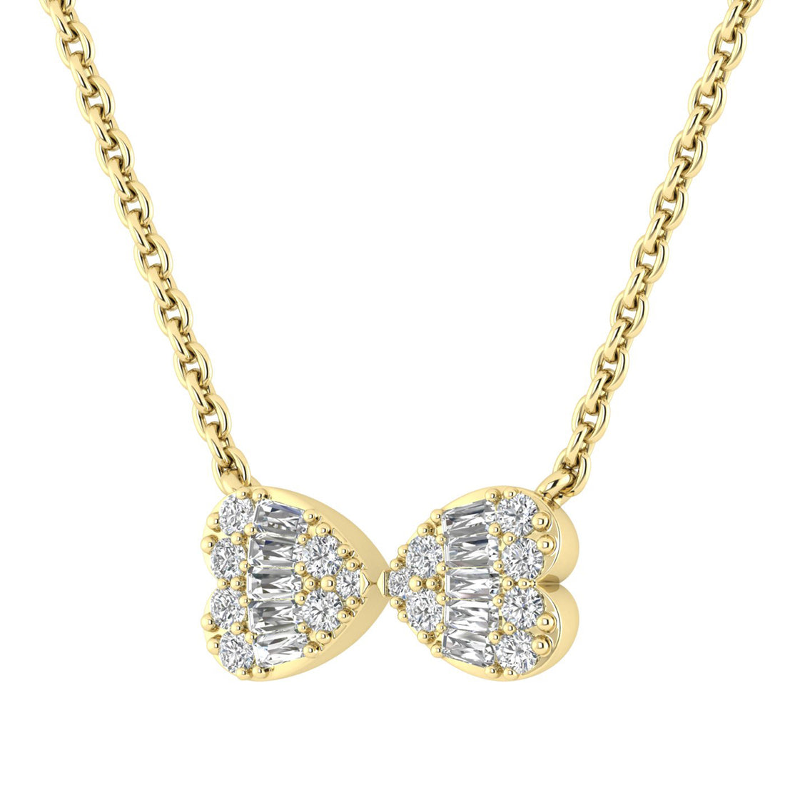 LADIES PENDANT WITH CHAIN 0.25CT ROUND/BAGUETTE DIAMOND 14K YELLOW GOLD
