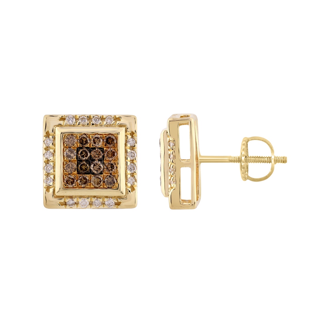 Dark Brown & Round Diamond Earrings 0.50CT 10K Yellow Gold Ladies Fashion Earrings
