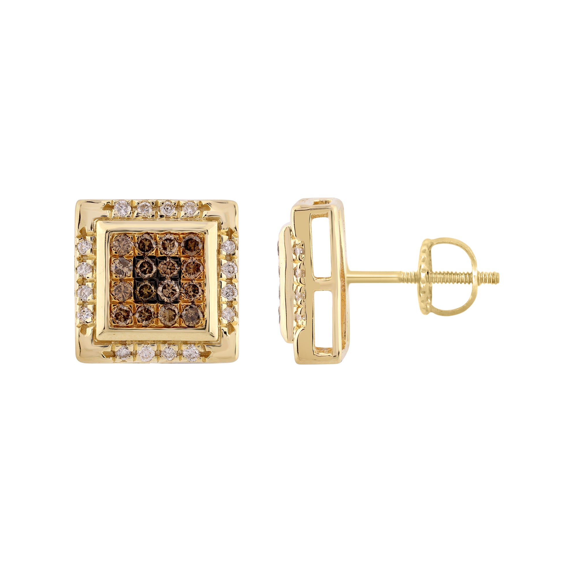 Dark Brown & Round Diamond Earrings 0.50CT 10K Yellow Gold Ladies Fashion Earrings