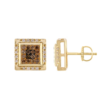 Dark Brown & Round Diamond Earrings 0.50CT 10K Yellow Gold Ladies Fashion Earrings