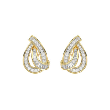 LADIES EARRING 0.20CT ROUND/BAGUETTE DIAMOND 10K YELLOW GOLD
